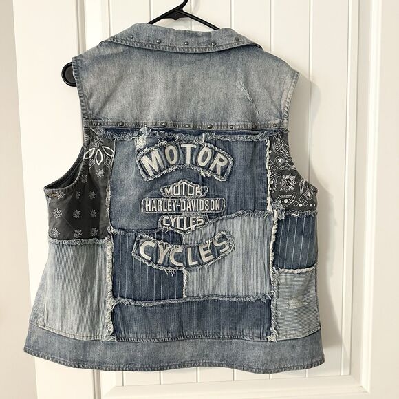 Harley Davidson Motorcycles Denim Jean Vest Jacket Patchwork Plus Size 1W - Picture 1 of 7
